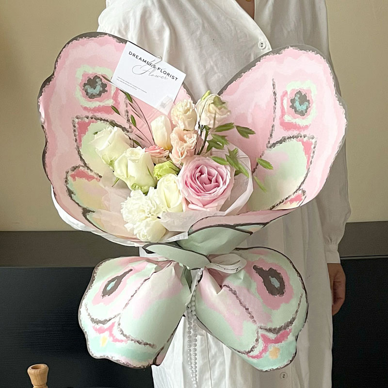 Flower Wrap Kraft - 나비 날개 모양 꽃다발 포장지, 크리스탈