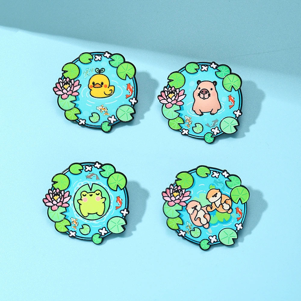 만화 캐릭터 수영장 동물 에나멜 브로치, 깃털 핀, 기 - Flower Frog Pin 리뷰 및 가격