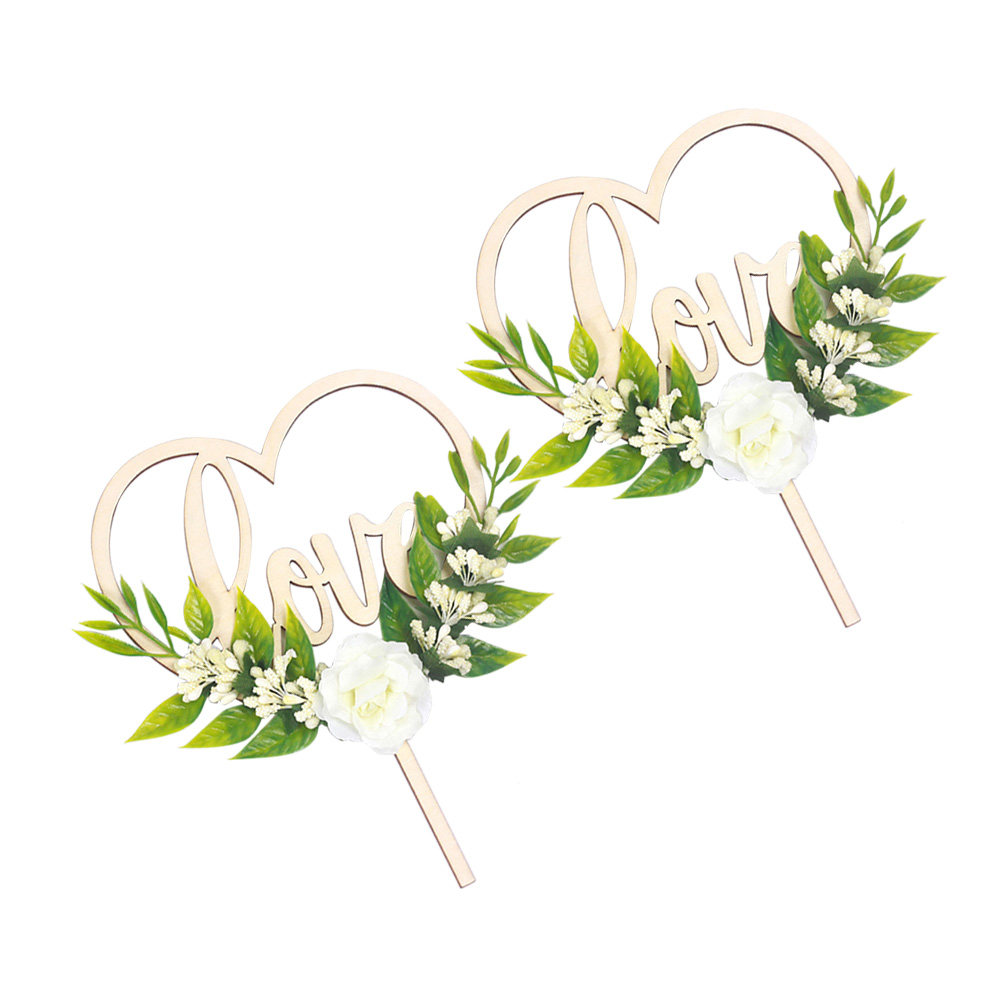2개 세트의 나무 케이크 장식, 사랑을 주제로 한 꽃무 - Floral Picks Wood 리뷰 및 가격